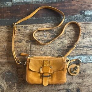 Harbour 2nd Luna distressed genuine leather crossbody belt bag in a cognac